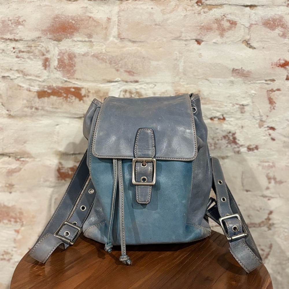 Vintage Coach Legacy Distressed Blue Leather Drawstring Backpack 9569